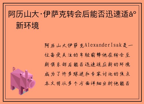 阿历山大·伊萨克转会后能否迅速适应新环境